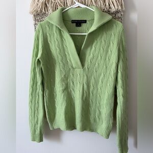 Ralph Lauren Black Label 100% Cashmere Cable Knit Sweater Oversized Collar